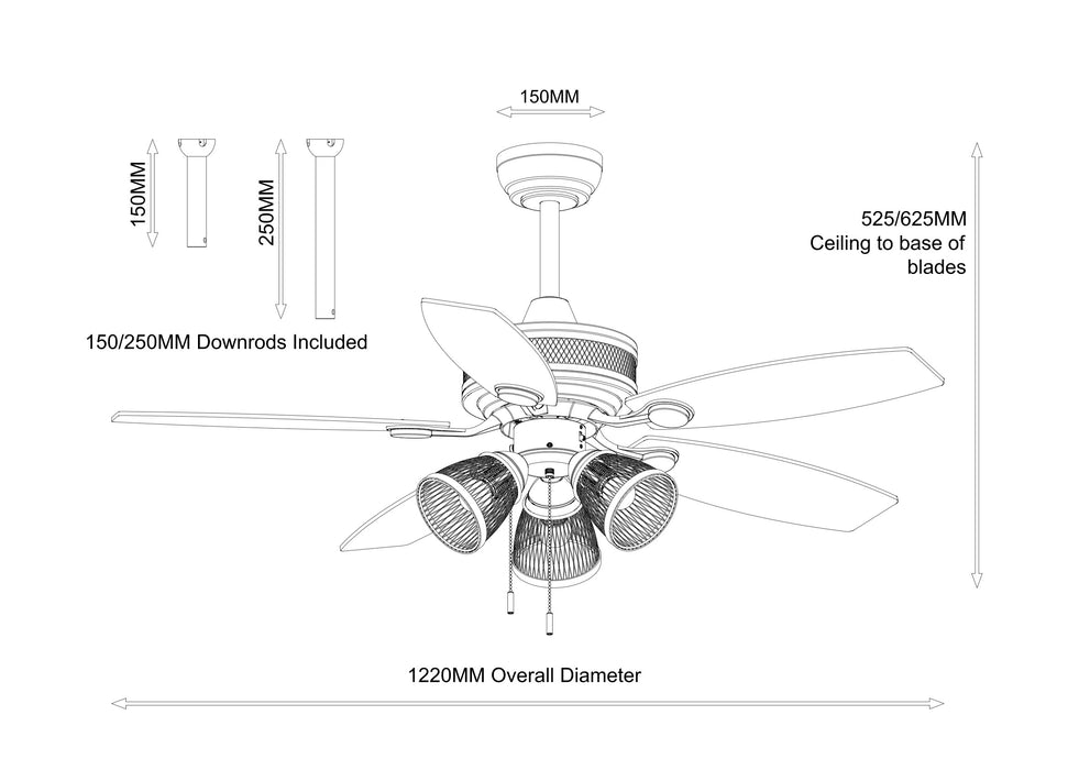 Windora Riven 48" Industrial Cage Light AC Ceiling Fan with E27 Light