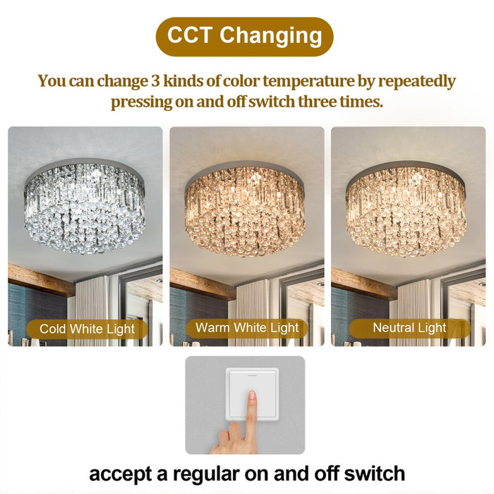 Lucienne 45W Tri-Colour Crystal Flush Mount Ceiling Chandelier – 50cm