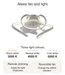 Alessi ceiling fan and light with 3000 K, 4000 K and 6000 K light options, remote dimming and reversible fan operation.