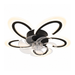 Arlenna black ceiling fan light with five petal shaped light loops and transparent fan blades on a white background.