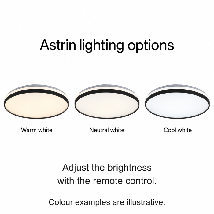 Astrin light showing illustrative warm, neutral and cool white settings.