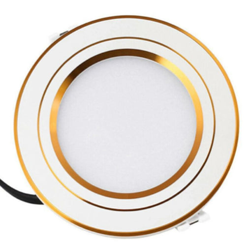 Aura Gold Trim LED Downlight 9W / 10W 6500K, white body with gold trim rings