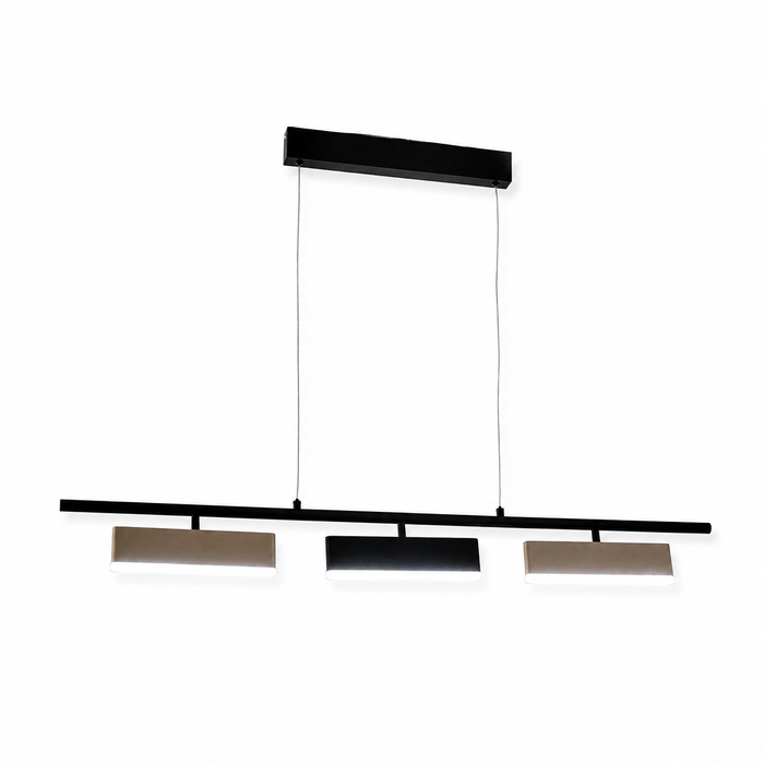 Berlin linear pendant with three rectangular light heads on a white background