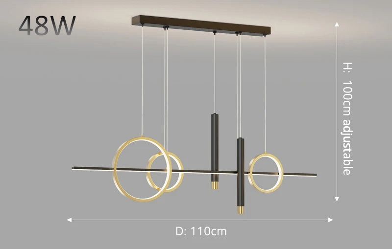 Vega 5-Light Geometric LED Pendant – Tri-Colour Linear Chandelier 110cm