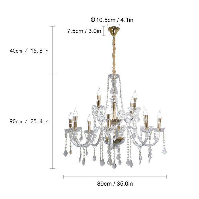 Amorette 12-Light Crystal Chandelier – 89cm – Gold Finish