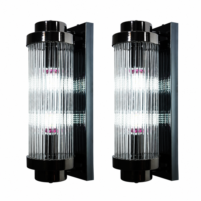 Pack of two Eira Luxe black ribbed glass wall lights