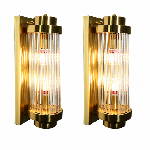 Pack of two Eira Luxe gold ribbed glass wall lights