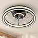 Close view of Nyla’s black circular LED light frame and clear fan blades