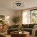 Room illustration of the Windora Nyla black ceiling fan in a small living room