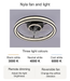 Nyla ceiling fan and light with 3000 K, 4000 K and 6000 K light options, remote dimming and reversible fan operation.