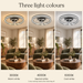 Nyla lighting illustration comparing 3000K warm white, 4000K neutral white and 6000K cool white; colour setting resets after switching off