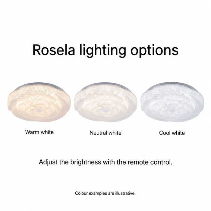 Rosela light showing illustrative warm, neutral and cool white settings.