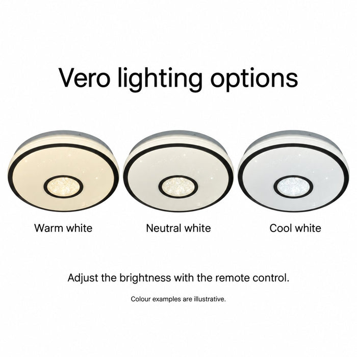 Vero warm white, neutral white and cool white lighting examples with remote brightness control