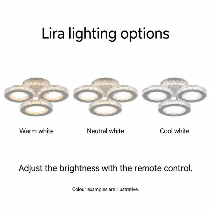 Lira light showing illustrative warm, neutral and cool white settings.