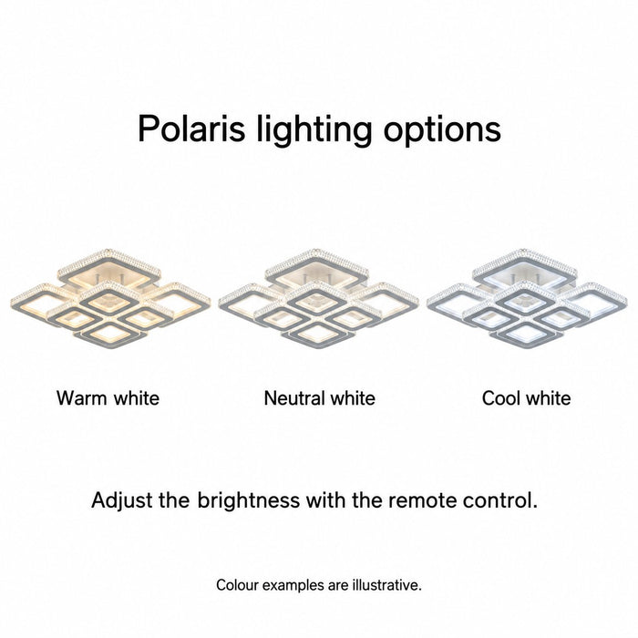 Polaris light showing illustrative warm, neutral and cool white settings.