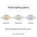 Polaris light showing illustrative warm, neutral and cool white settings.