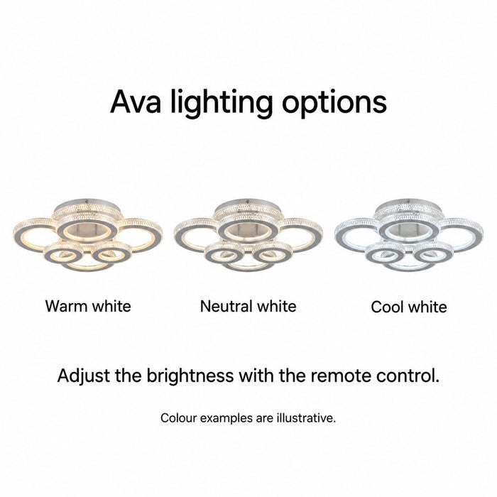Ava light showing illustrative warm, neutral and cool white settings.