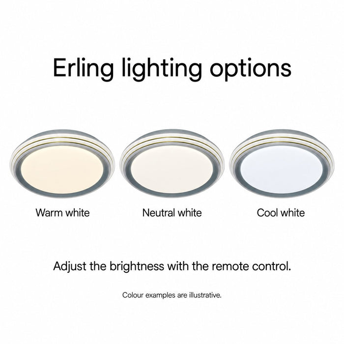 Erling warm white, neutral white and cool white lighting examples with remote brightness control