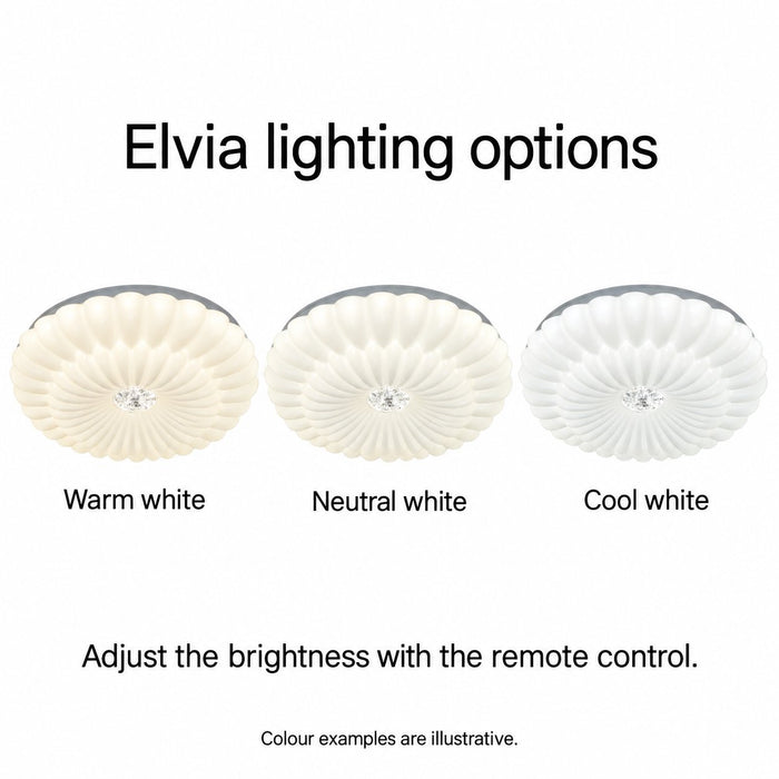 Elvia warm white, neutral white and cool white lighting examples with remote brightness control