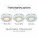 Thalina warm white, neutral white and cool white lighting examples with remote brightness control